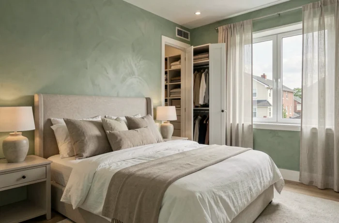 Chambre principale spacieuse et élégante d'un appartement 5 pièces avec dressing et fenêtre