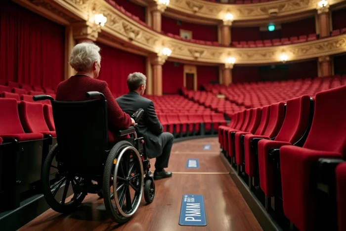 Emplacement PMR accessible en fauteuil roulant dans la salle du Grand Rex à Paris