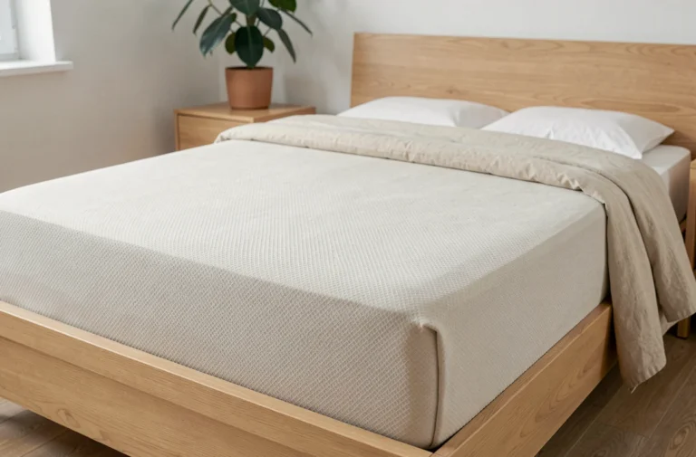 Drap de sécurité Sécuridrap ajusté sur un matelas dans une chambre scandinave lumineuse et apaisante